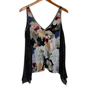 NWOT Elizabeth and James Top Women S Black Silk Floral Metallic Party Event